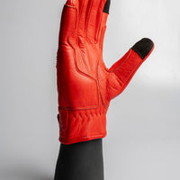 Cafe Quilted Leather Motorcycle Gloves - Red